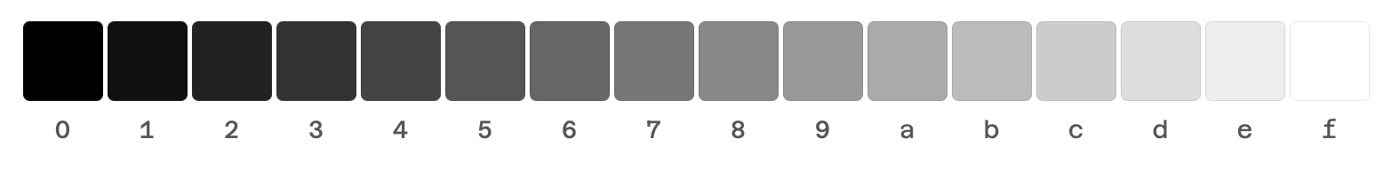 Hex spectrum from 0 to F, black to white
